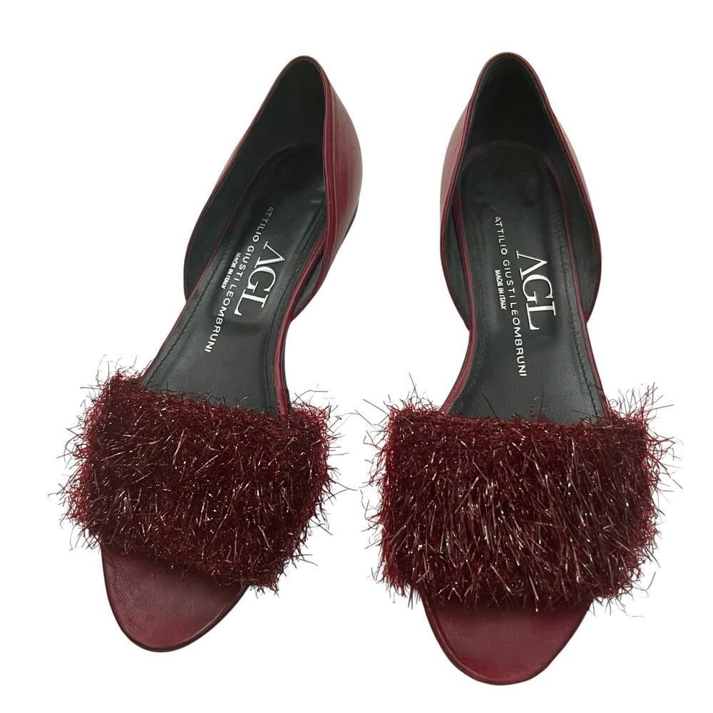AGL Attilio Giusti Leombruni Tinsel Leather D’orsay Flats 38EU/8US Red Open Toe